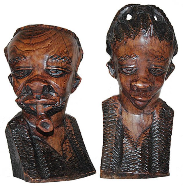 Swazi bust set hand carved in solid Ebony wood